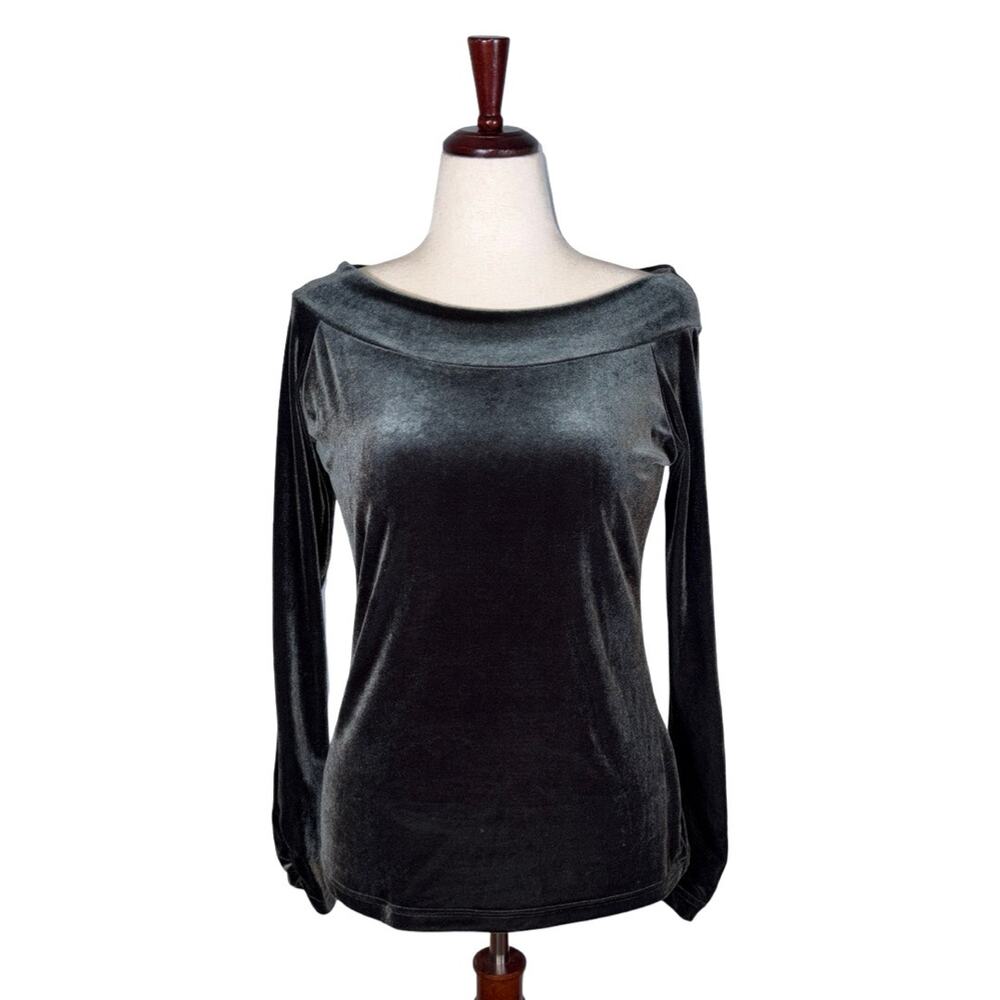 SnoSkins Blue Green Velvet Long Sleeve Off Shoulder Top   Size: L